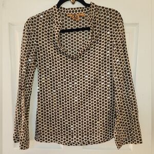 Tori Burch Brown/Off-White Embellished Long Sleeve Pullover Tunic SZ. 2